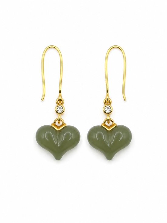 Venus and Vulcan Jewelry - Jade Heart Earrings (#E107)